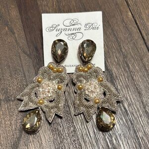 Gold and beige beaded Statement Earrings